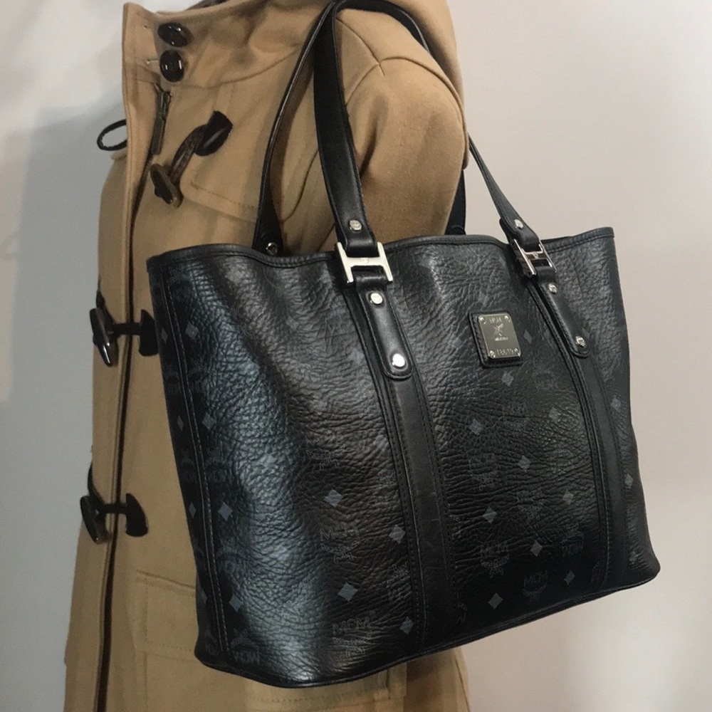 Authentic MCM Black Leather Tote Shoulder Bag